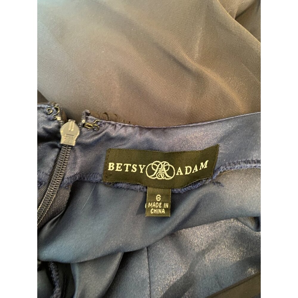 Betsy & Adam Formal Maxi Dress Ombre Blue & Black Chiffon Lace up Open Back Sz 6 - Picture 8 of 15